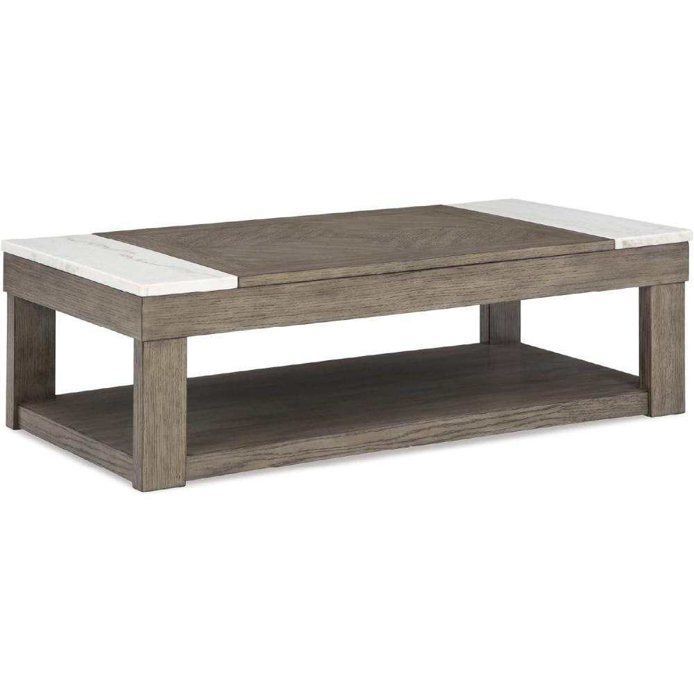 imageSignature Design by Ashley Loyaska Casual LiftTop Coffee Table with 1 Lower Shelf Marble Accents and Casters Brown ampamp White