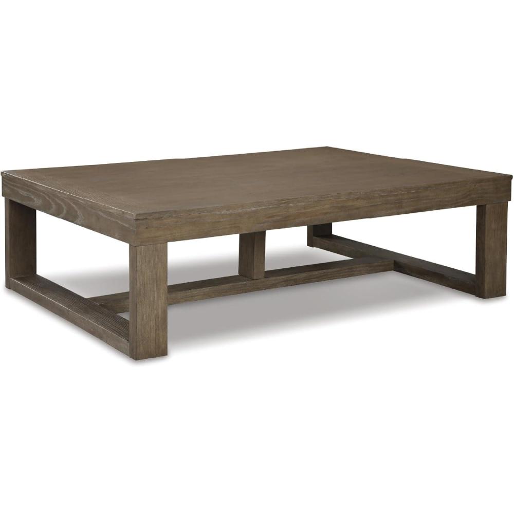 imageSignature Design by Ashley Loyaska Casual Rectangular Cocktail Table Natural Marble Top Oak Veneer 56quot W x 42quot D x 1688quot H White ampamp Light Gray ampamp BrownGrayish Brown