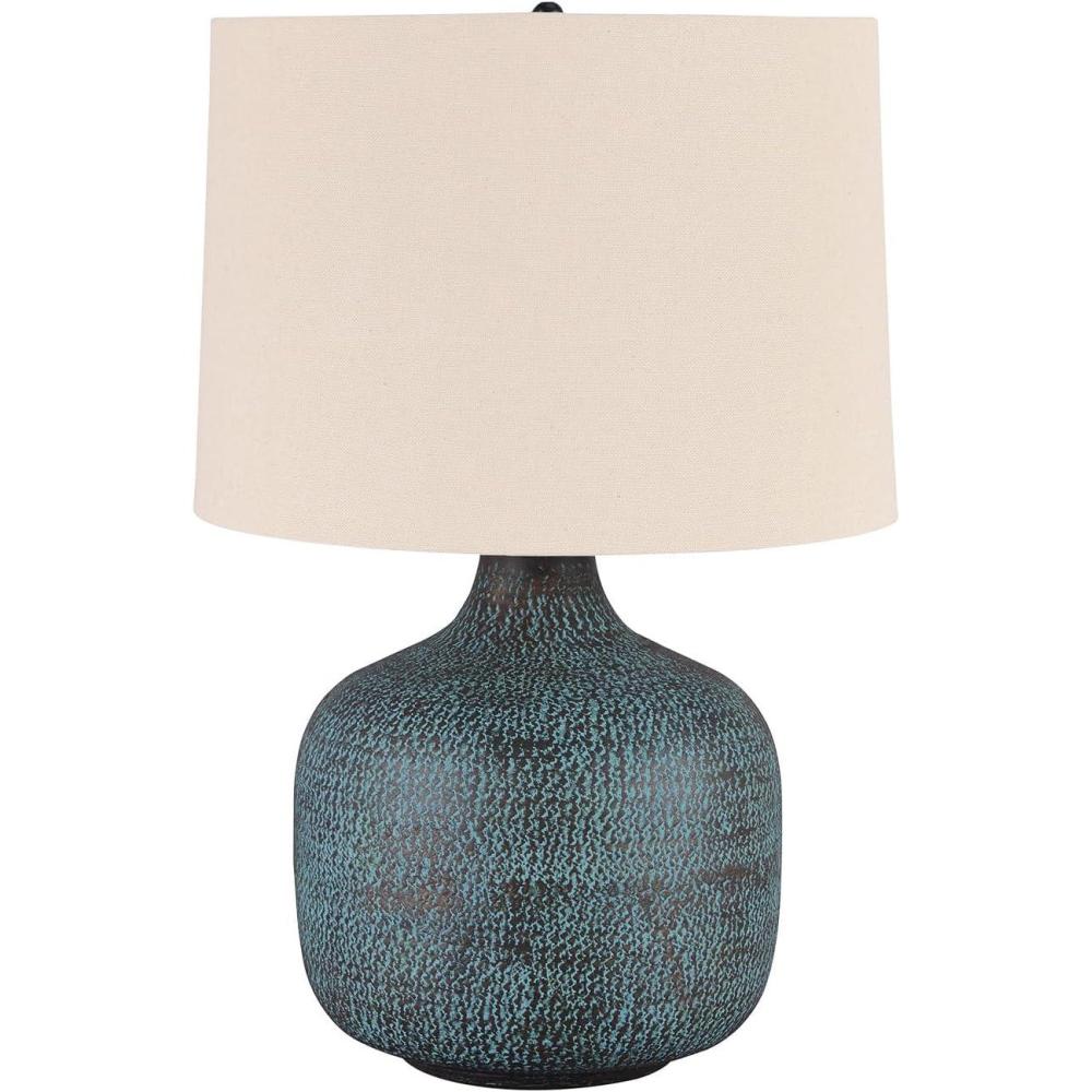 imageSignature Design by Ashley Magalie Contemporary UL Listed Table Lamp with Modified Drum Shade 3Way Switch Hammered Aluminum 2313quot High Antique SilverBeige Copper Blue Bronze