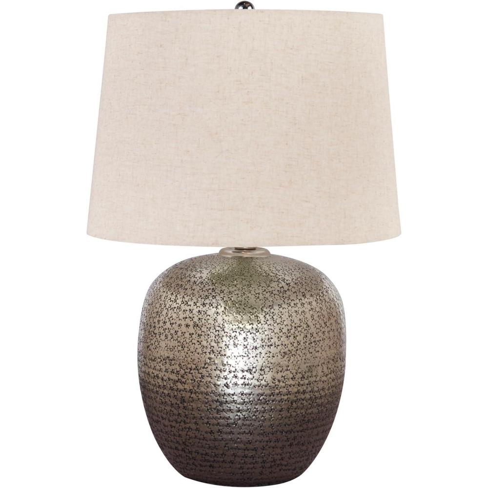 imageSignature Design by Ashley Magalie Contemporary UL Listed Table Lamp with Modified Drum Shade 3Way Switch Hammered Aluminum 2313quot High Antique SilverAntique Silver Finish