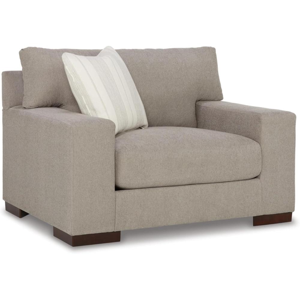 imageSignature Design by Ashley Maggie Contemporary Upholstered Chair and a Half BeigeLight Brown