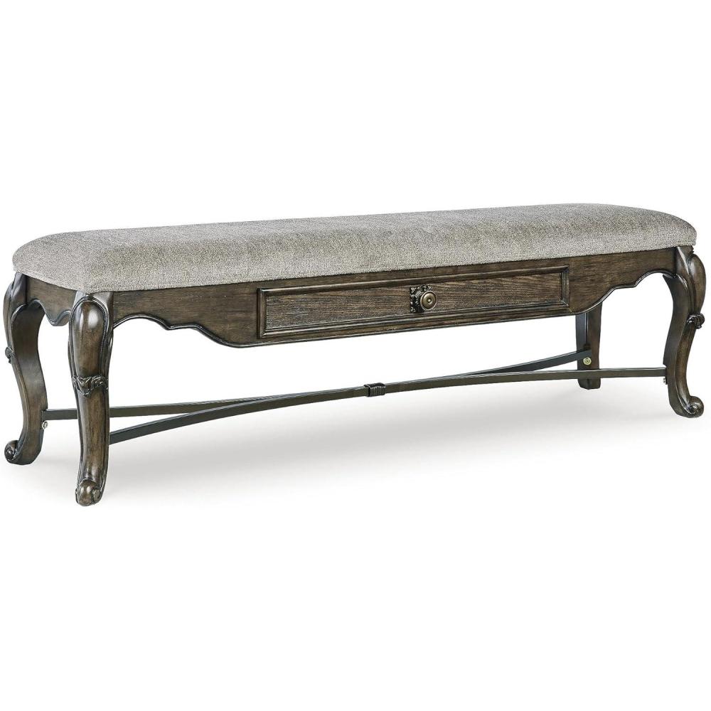 imageSignature Design by Ashley Maylee Contemporary Upholstered 63quot Dining Bench with 1 Drawer Dark Brown