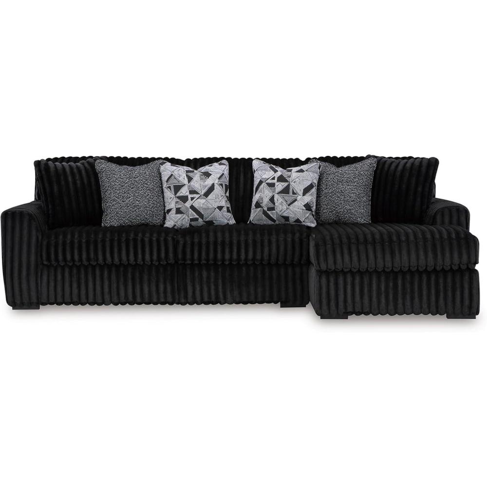 imageSignature Design by Ashley MidnightMadness Contemporary Oversized Chaise with Reversible Cushions USB Ports and Cup Holders Dark BrownBlack