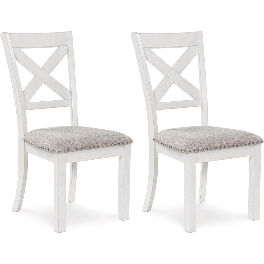 imageSignature Design by Ashley Moriville Modern Farmhouse 19quot Upholstered Dining Room Chair 2 Count BrownWhite