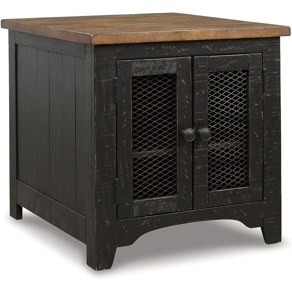 imageSignature Design by Ashley Moriville Rustic Farmhouse Rectangular End Table with Dual Cabinet Doors Antique BronzeTone Hardware Wood 25quot High BrownBlackBrown