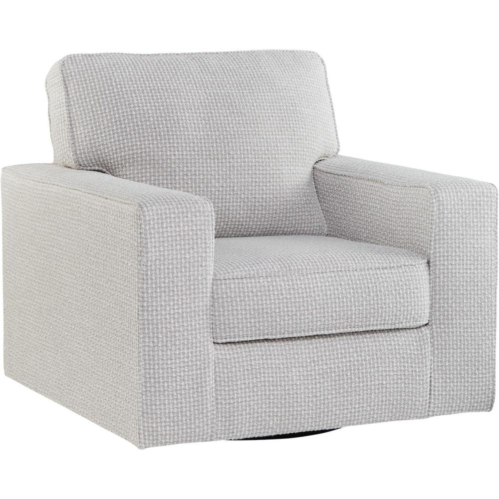 imageSignature Design by Ashley Olwenburg Casual Swivel Accent Chair with Track Arms Metal Swivel Base and Removable Cushions BeigeBeige