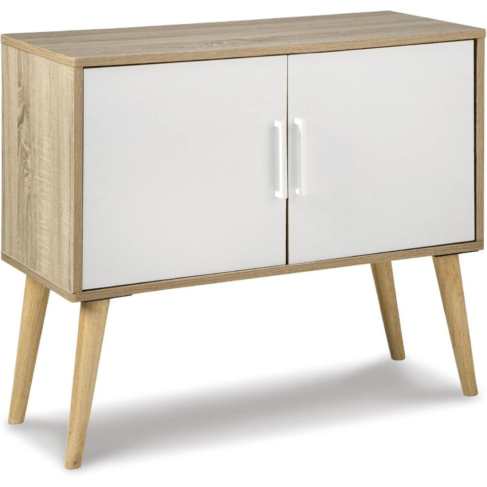 imageSignature Design by Ashley Orinfield Contemporary Accent Cabinet with 2 Doors White ampamp Light BrownLight Brown