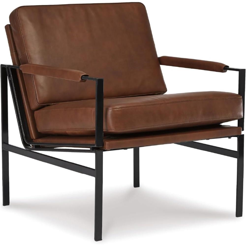 imageSignature Design by Ashley Puckman MidCentury Modern Leather Accent Chair BlackBrownSilver Finish