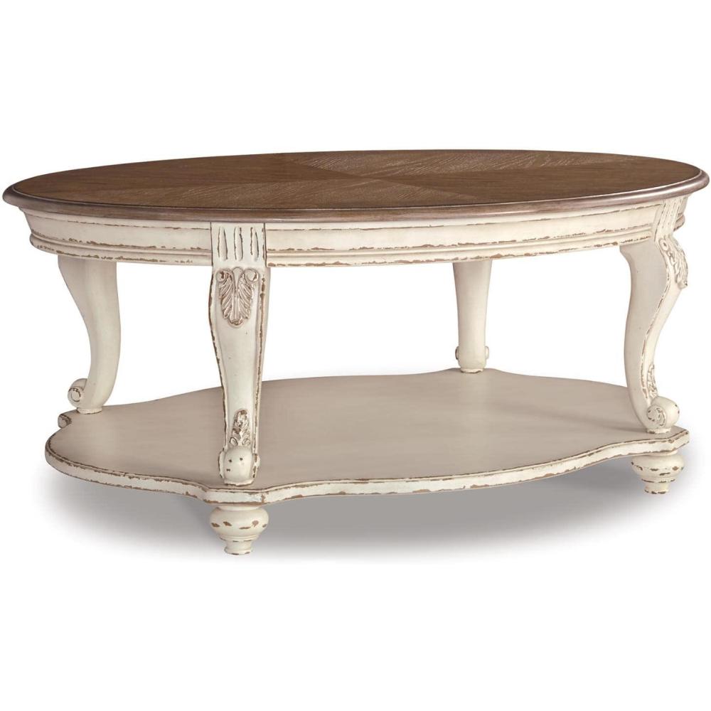imageSignature Design by Ashley Realyn Casual Cottage Coffee Table Antique White ampamp BrownWhitewash
