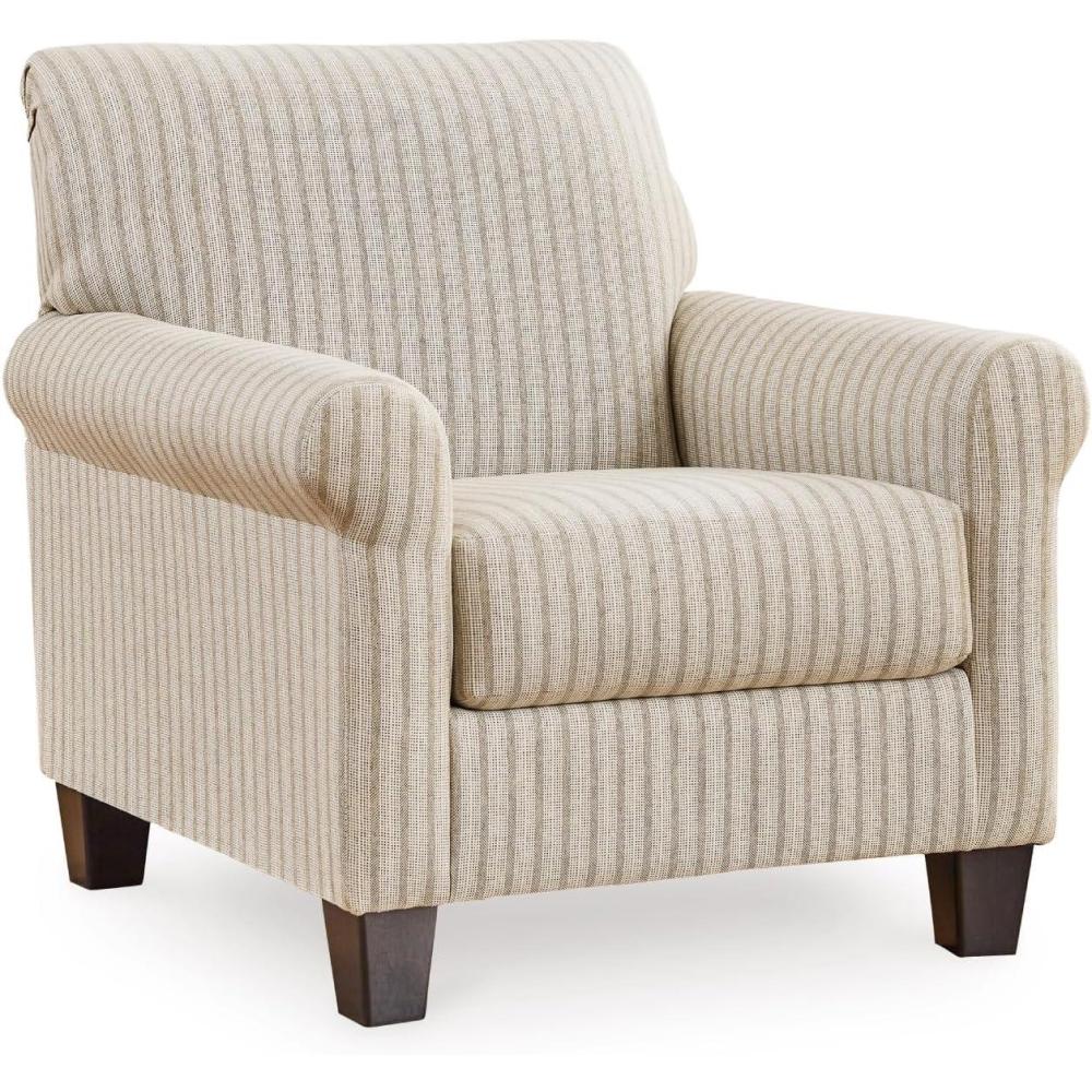 imageSignature Design by Ashley Valerani Classic Striped Upholstered Accent Chair Beige