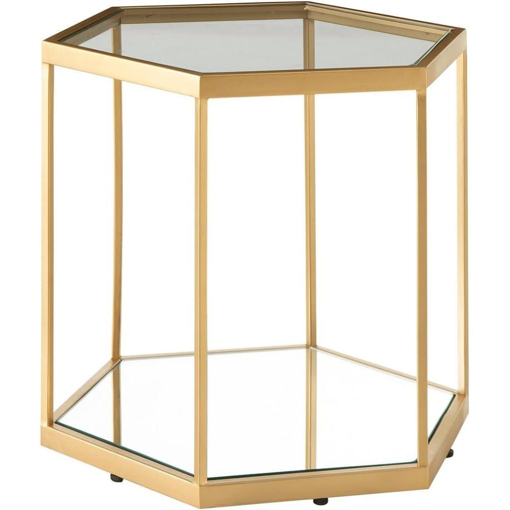 imageSignature Design by Ashley Veerwick Glam Metal Accent Table with Glass Top and Lower Shelf Metallic