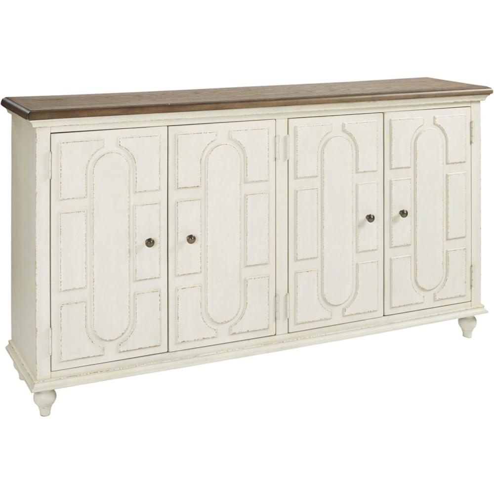 imageSignature Design by Ashley Welby Casual SoftClose Accent Cabinet with Shelves and Wire Management Dark Brown ampamp BlackWhite