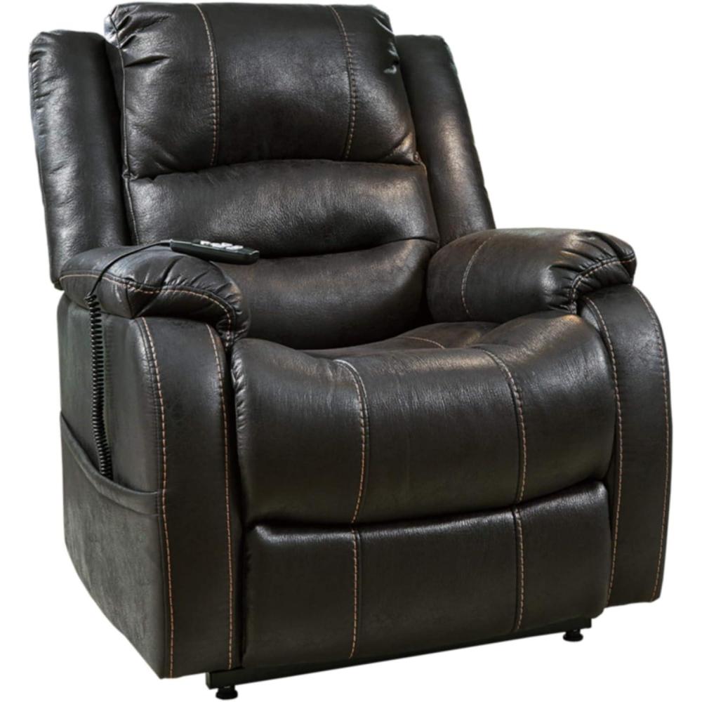 imageSignature Design by Ashley Yandel Faux Leather Electric Power Lift Recliner for Elderly BrownBlack