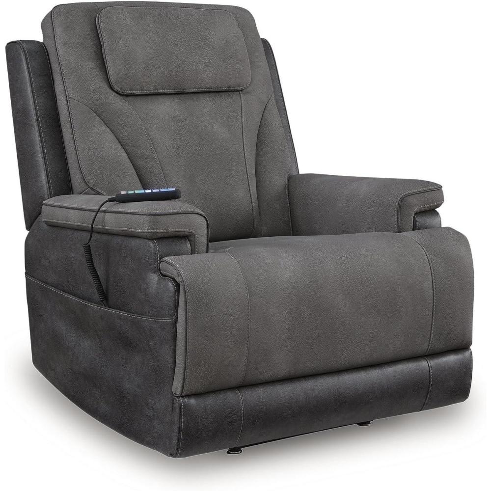 imageSignature Design by Ashley Yandel Faux Leather Electric Power Lift Recliner for Elderly BrownGrey