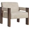 imageSignature Design by Ashley Adlanlock Contemporary Faux Leather Upholstered Solid Wood Accent Chair Beige ampamp Dark BrownBeige  Dark Brown