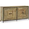 imageSignature Design by Ashley Camney Rustic Square Patterned 4Door Distressed Accent Cabinet with 2 Shelves and Cord Management Light Brown