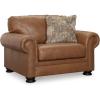 imageSignature Design by Ashley Carianna Contemporary Leather Match Upholstered Oversized Chair with Nailhead Trim and 1 Accent Pillow Dark Brown