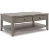 imageSignature Design by Ashley Charina Classic Cocktail Table with 2 Drawers and Open Lower Shelf Light Gray