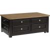 imageSignature Design by Ashley Drazmine Casual LiftTop Coffee Table with 4 Drawers and Casters Dark Brown ampamp Light Brown