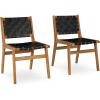imageSignature Design by Ashley Fortmaine Modern Upholstered Armless Dining Chair with Open Back and Woven Leather Straps Set of 2 Light Brown ampamp Black