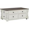 imageSignature Design by Ashley Havalance Farmhouse Lift Top Coffee Table with Fixed Shelf and 2 Hidden Storage Trays Gray ampamp White with Weathered FinishStorage