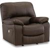 imageSignature Design by Ashley Leesworth Contemporary Leather Match Power Rocker Recliner with USB Ports Dark BrownBrown
