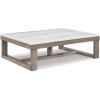 imageSignature Design by Ashley Loyaska Casual Rectangular Cocktail Table Natural Marble Top Oak Veneer 56quot W x 42quot D x 1688quot H White ampamp Light Gray ampamp BrownTwo Tone