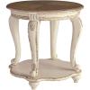 imageSignature Design by Ashley Realyn Cottage Style Round End Table Fixed Lower Shelf Antiqued 2tone Finish Wood 26quot W x 26quot D x 2588quot H White and BrownWhitewash
