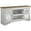imageSignature Design by Ashley Realyn Farmhouse TV Stand with Fireplace Option Fits TVs up to 72quot 2 Cabinet Doors and Adjustable Storage Shelf White ampamp Rustic BrownXL TV Stand