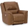 imageSignature Design by Ashley Trasimeno Contemporary Leather Match Wall Hugger Power Recliner with Adjustable Headrest and USB Ports Light Brown