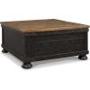 imageSignature Design by Ashley Valebeck Lift Top Coffee Table Storage Splittop Design Wood 36quot W x 36quot D x 18quot H 2tone Distressed Brown ampamp Black FinishBlack