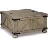 imageSignature Design by Ashley Valebeck Lift Top Coffee Table Storage Splittop Design Wood 36quot W x 36quot D x 18quot H 2tone Distressed Brown ampamp Black FinishGrayish Brown