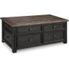 imageSignature Design by Ashley Wildenauer Farmhouse 2Drawer LiftTop Coffee Table with 2 Storage Bins Under Top and Casters Light Brown ampamp BlackBlack