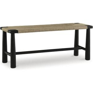 Signature Design by Ashley Acerman Casual Upholstered Accent Bench in Handwoven Jute, Black & Light Brown