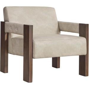 Signature Design by Ashley Adlanlock Contemporary Faux Leather Upholstered Solid Wood Accent Chair, Beige & Dark Brown(Beige & Dark Brown)