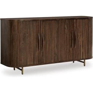 Signature Design by Ashley Amickly Contemporary 4-Door Accent Cabinet with 2 Shelves, Cord Management and Fluted Design, Dark Brown