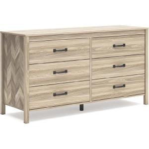Signature Design by Ashley Bermacy Casual 6-Drawer Dresser with Safety Stop, Light Brown(Natural)