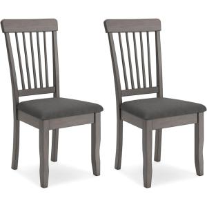 Signature Design by Ashley Berringer | Spindle Back 18″ Dining Chairs (Set of 2) – Rustic Light Brown with Upholstered Cushioned Seat(Grey)