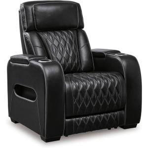 Signature Design by Ashley Boyington Contemporary Leather Match Power Recliner with Adjustable Headrest, Cup Holders, USB Port and Air Massage System, Black(Black)