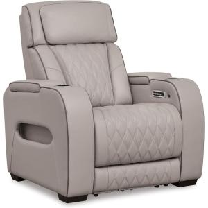 Signature Design by Ashley Boyington Contemporary Leather Match Power Recliner with Adjustable Headrest, Cup Holders, USB Port and Air Massage System, Black(Light Gray)