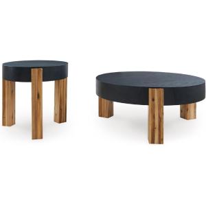 Signature Design by Ashley Breenmore Modern Table with 3 Legs, Set of 2, Black & Light Brown