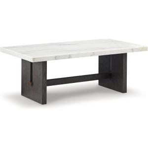 Signature Design by Ashley Burkhaus Traditional Rectangular Coffee Table with Marble Tabletop, Dark Brown & White