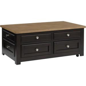 Signature Design by Ashley Drazmine Casual Lift-Top Coffee Table with 4 Drawers and Casters, Dark Brown & Light Brown