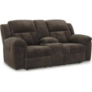 Signature Design by Ashley Frohn Contemporary Manual Reclining Loveseat with Console with Console, Storage and Cup Holders, Gray(Dark Brown)