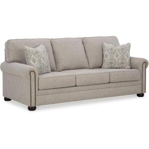 Signature Design by Ashley Gaelon Transitional 2-in-1 Sofa Sleeper with Folding Gel Memory Foam Mattress, Nailheads and 2 Accent Pillows, Queen, Beige(Queen Sofa Sleeper)