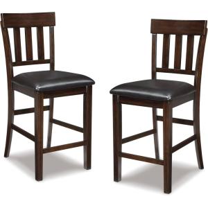 Signature Design by Ashley Haddigan Upholstered Barstool, 2 Count, Slat Back Design, Cushioned Seat, Wood, 25.5″ H, Dark Brown(Dark Brown)