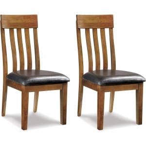 Signature Design by Ashley Hallanden Contemporary Dining Upholstered Side Chair, Set of 2, Armless, Comb Back Design, Wood Frame, Gray(Light Brown)