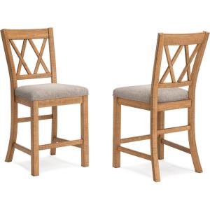 Signature Design by Ashley Havonplane Rustic Armless 25.63″ Counter Height Upholstered Bar Stool with Foot Rest, Set of 2, Light Brown & Light Gray