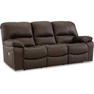 Signature Design by Ashley Leesworth Modern Leather Match Power Reclining Sofa with USB Ports, Dark Brown(Brown)