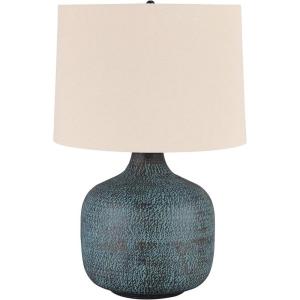 Signature Design by Ashley Magalie Contemporary UL Listed Table Lamp with Modified Drum Shade, 3-Way Switch, Hammered Aluminum, 23.13″ High, Antique Silver(Beige  Copper  Blue & Bronze)